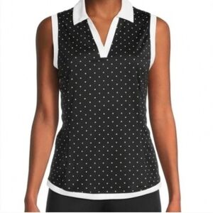 Ben Hogan Women Sleeveless Golf Polo Shirt Black White Polka Dot XXL NWT
